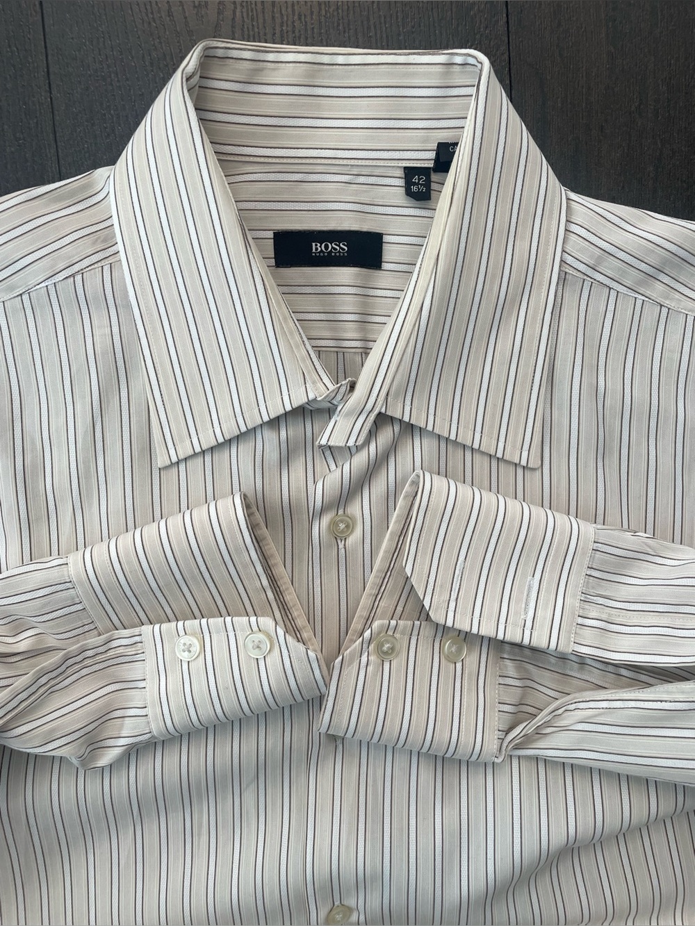 Hugo Boss - all cotton stripe dress shirt Size 42 (16.5”neck)